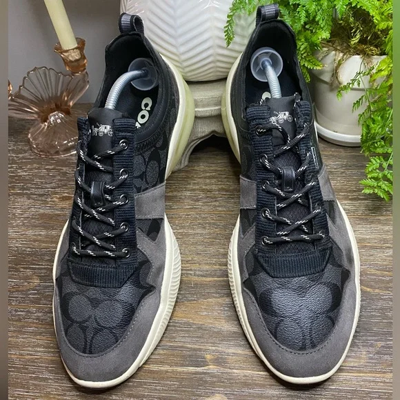 Coach Mens 12D Leather Citysole Runner Suede Designer Sneakers Shoes Black Gray - Picture 5 of 12